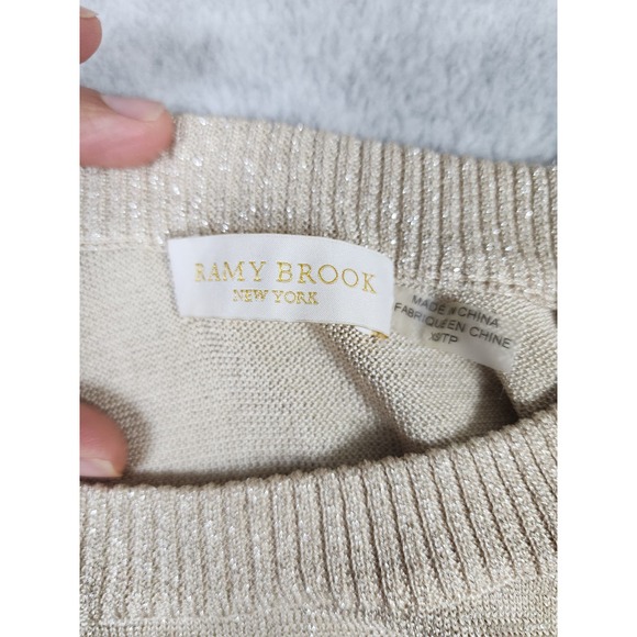 Ramy Brook Women's Metallic Gold Sparkly Cold Shoulder Long Sleeve Top Size‎ XS - Picture 8 of 11